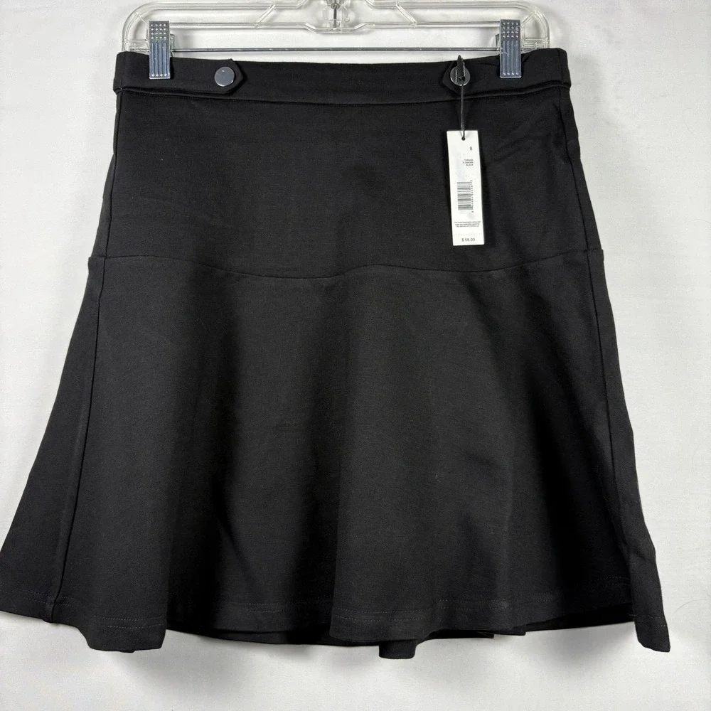 Tahari Womens Black Ruffle Hem silver‎ button zipper Skirt Career casual 8 NWT